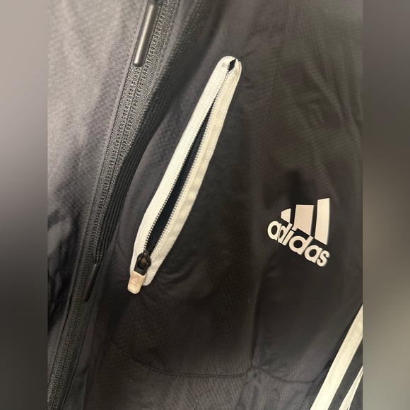 ADIDAS Black w/White Trim Men’s XL Nylon Fully Lined Hooded Windbreaker Jacket - Picture 4 of 12